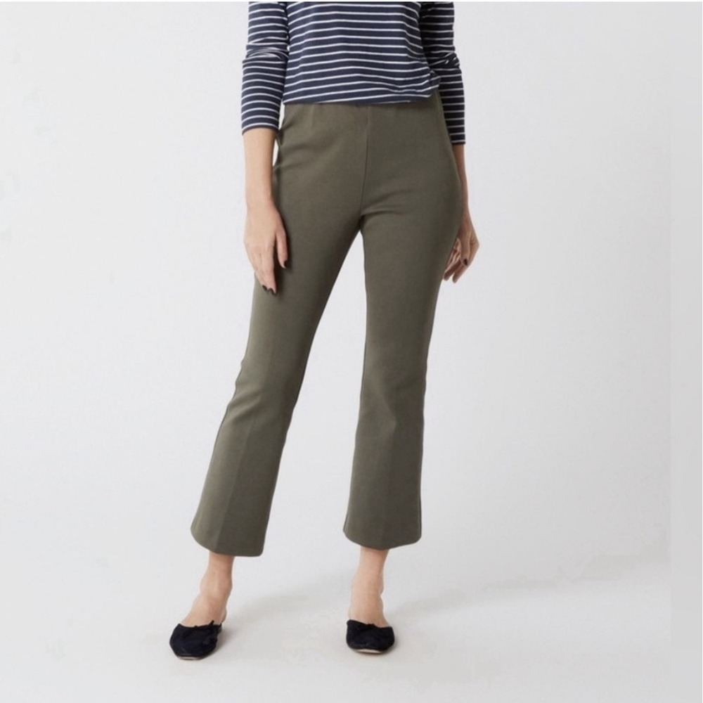 Ann Mashburn Faye Flare Cropped Pull On Dress Pants Stretch Cotton Olive Size XS